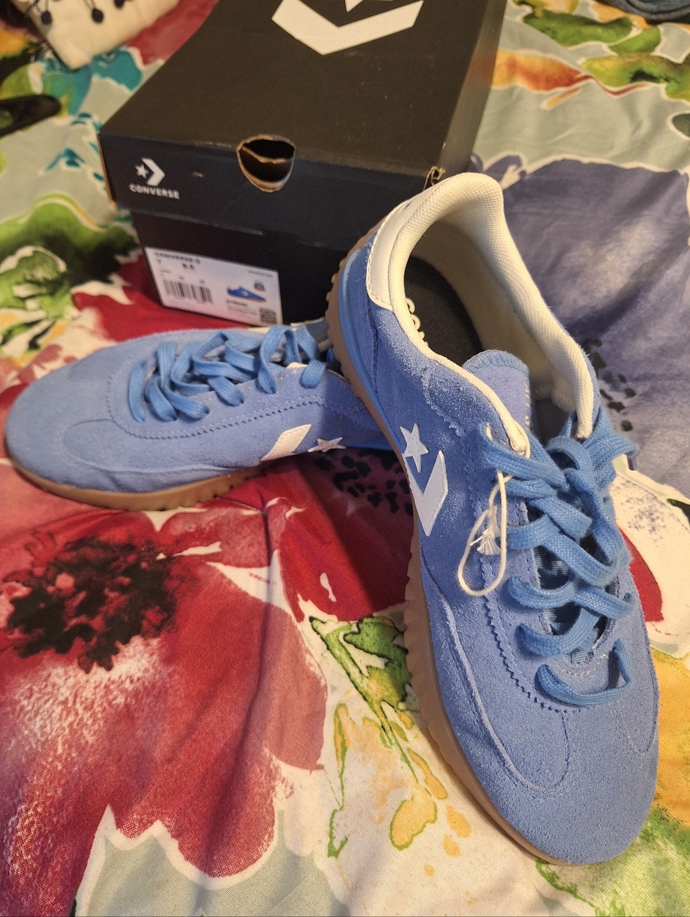 Converse Suede Low-Top Sneakers in Sky Blue and White